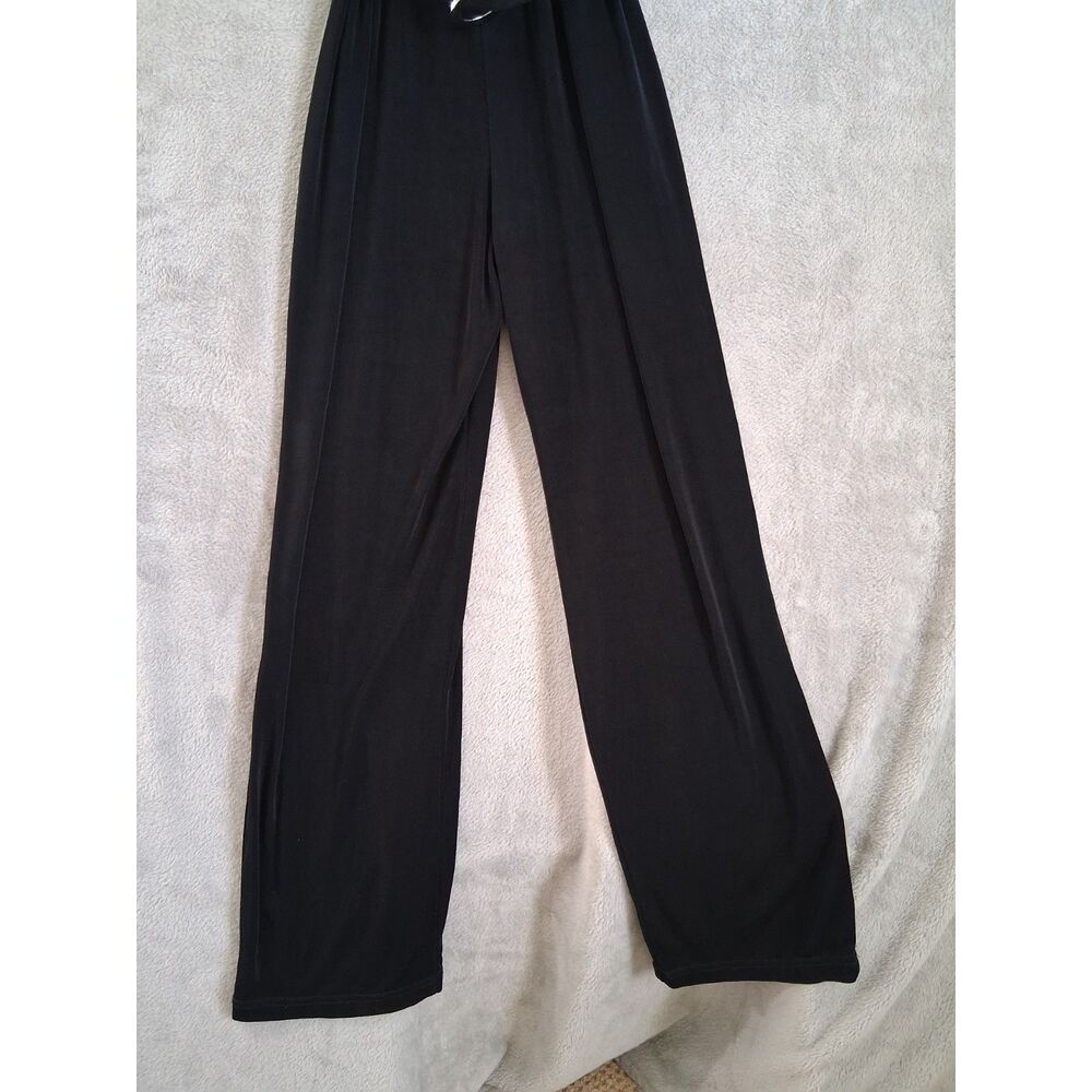 VTG 80s Cache M Jumpsuit Wide Leg Duster Cardigan Belt Black Liquid Knit Slinky - Picture 9 of 12